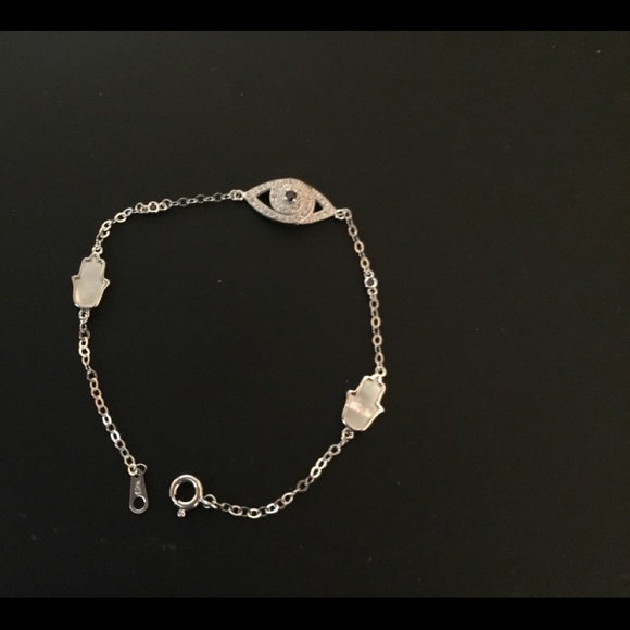 Sterling Silver CZ Evil Eye & MOP Hamsa Bracelet - Picture 7 of 13
